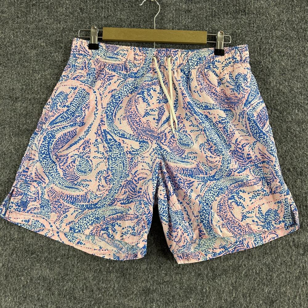 Lilly Pulitzer Swim Shorts Men Medium Capri Trunk Pink Blue Batik Print Beach
